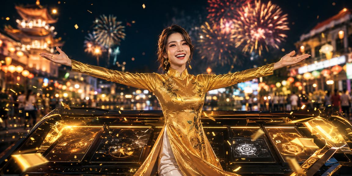 Người dùng mặc áo dài trải nghiệm trò chơi trực tuyến tại Phú Quốc